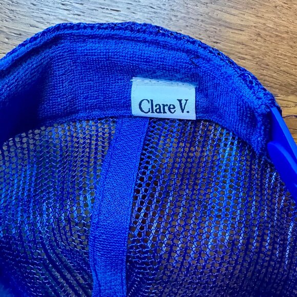 CLARE V. Oui Trucker Hat Unisex Blue With Red Writing Stylish Statement Cap - Picture 3 of 4